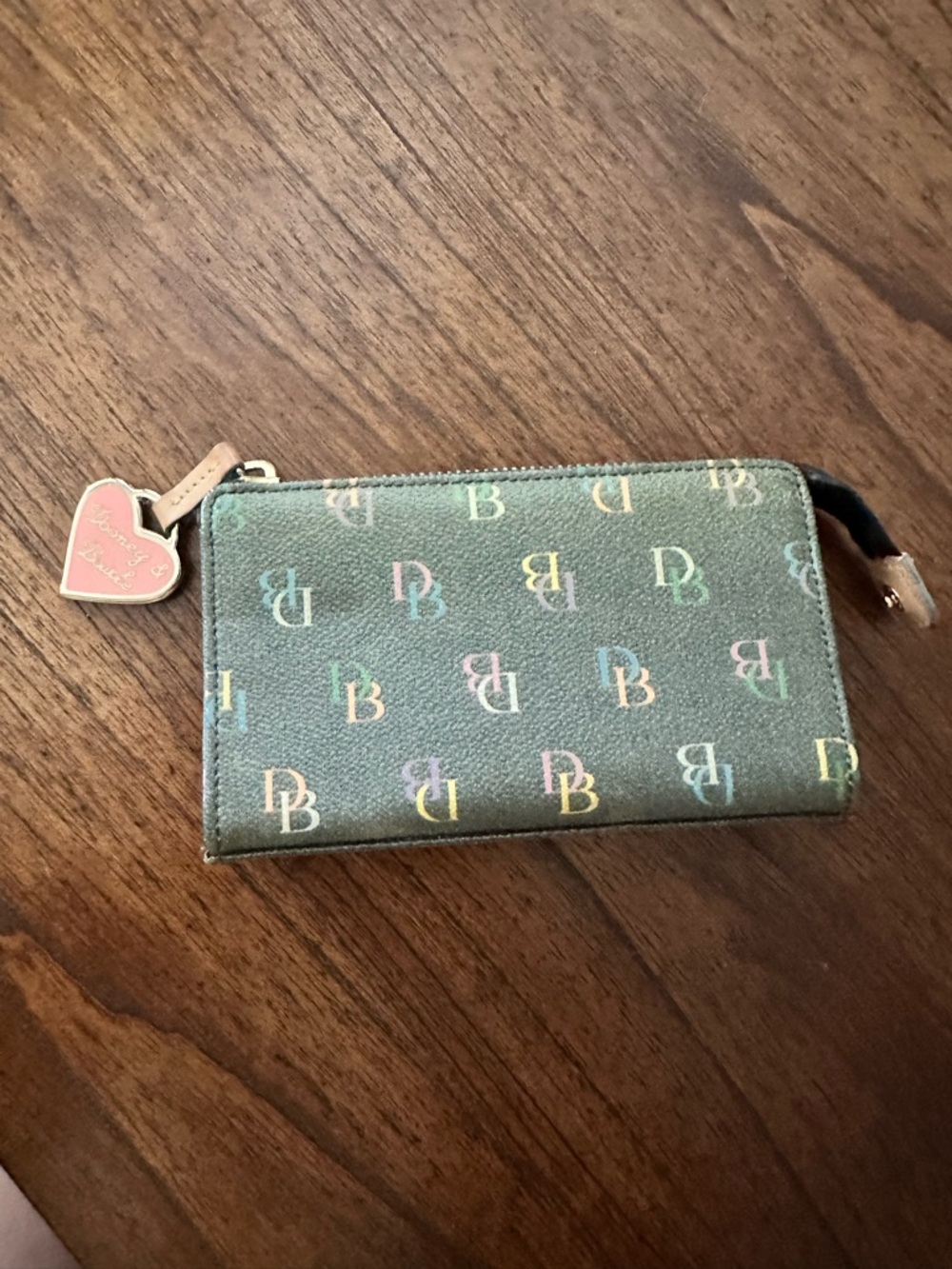Dooney & Bourke Pink Heart Charm Logo Zip Wallet